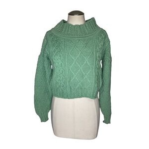 Vintage Denim Republic Green Cable Knit Cotton Sweater Made USA